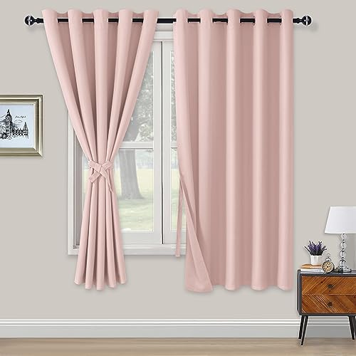 XWZO Blickdichte Vorhänge Verdunklungsvorhänge mit Ösen 2 Stücke Gardienen mit Raffhalter Lichtundurchlässige Vorhänge für Schlafzimmer,WonhzimmerBüro, 183x168 cm, Hellpink