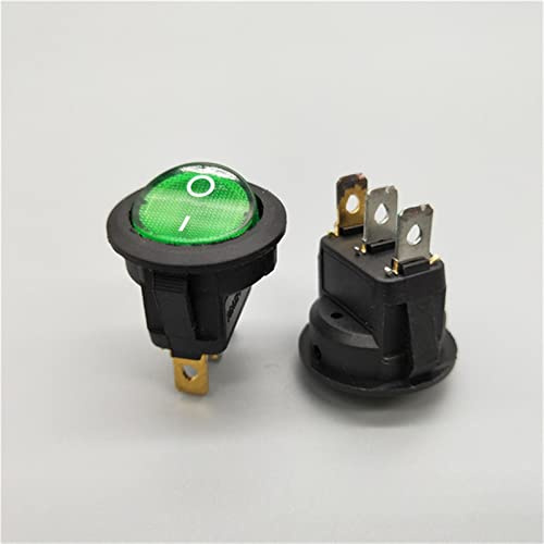 Interrupteur à Bascule 20mm KCD1 Interrupteur LED 20A 12V Interrupteur d'alimentation lumière Bouton de Voiture Allume/éteint 3pin Interrupteur à Bascule Rond (Color : Green, Size : 220V)