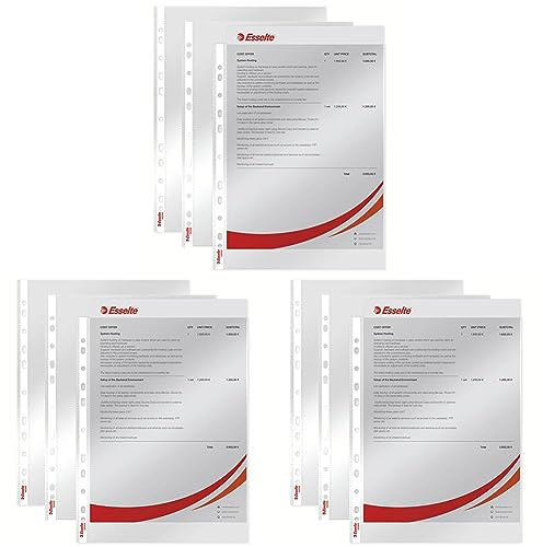 Esselte Standard Prospekthüllen-Set, 100 Stück, A4 Format, Farblos mit glänzender Oberfläche, Obere Öffnung, 0,055 mm PP-Folie, 56066 (Packung mit 3)