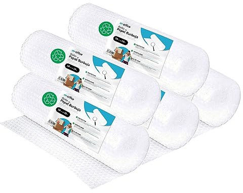 M-Office Luftpolsterfolie, recycelte Luftpolsterfolie für Umzüge, Verpackungen und Boxen, Weiß, 50 cm x 10 m, 5 Stück