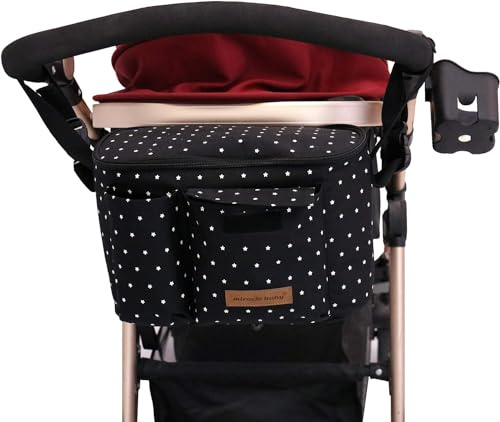 Pram Buggy Organiser Bag Stroller Storage unctional with Cup Holders Large Capacity multifunktional Universal for Pushchair Buggy (Black Polka dots)