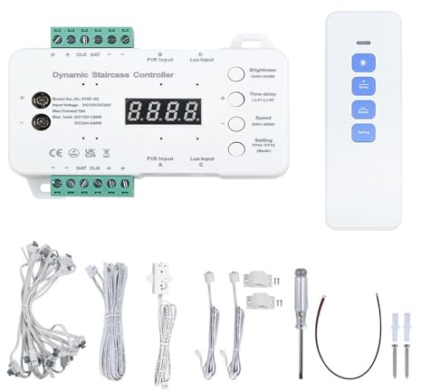 XLSBZ LED-Treppenstufenbeleuchtung Controller mit Bewegungsmelder & Tageslichtsensor,16 Stufen LEDs Treppenlicht Controller