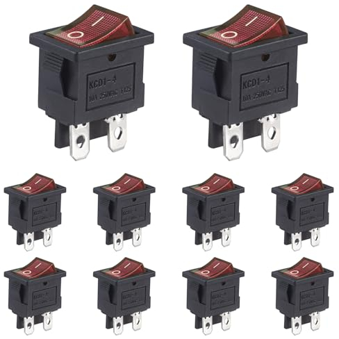 VEXUNGA Interruptor Basculante ON/OFF Interruptores 4Pines 2Posiciones Interuptor Coche Pequeño Electronica 6A 250V 10A 125V Luz Rojo para Auto Barcos (Paquete de 10)