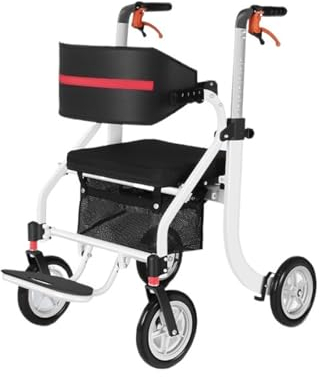Klappbarer Gehhilfe for Senioren, Stand-Up-Gehhilfe, tragbarer Gehhilfe mit verstellbarer Höhe, Rollator-Gehhilfen mit Armlehne, gepolstertem Sitz, Rückenlehne und Einkaufstasche (Color : White-A)