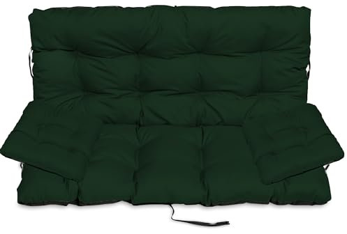 SuperKissen24. Sitzkissen Bankkissen Bankauflage - 180x50 cm und Rückenlehne 180x60 cm mit 2er 45x45 cm Stuhlkissen Set - Outdoor und Indoor - Dunkelgrün