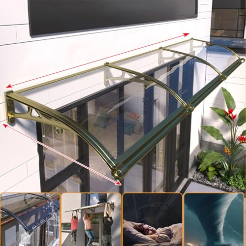 Pavillion Türvordach Regenschutz Beständiger,Überdachung Pultvordach mit Regenrinne,Markise Fenster Aluminium Champagner Gold Bügel und Transparente Platte Polycarbonat (60x570cm)