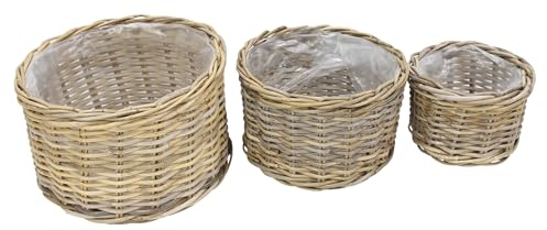 FRANK FLECHTWAREN Pflanzkorb Rattan 3er Set, leicht und stabil, zum Bepflanzen geeignet