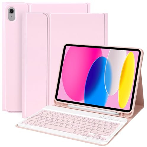BQSS Keyboard Case for iPad 1011/th Generation (10.9 2022, 11 2025),Case with keyboard for ipad 10.9/11 inch, Detachable Wireless Bluetooth Keyboard Case for ipad 10th Generation Pink