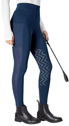 FitsT4 Sports Reithose Damen Reitleggings mit Rutschfestem Kniebesatz, Hohem Bund und Seitentaschen, Atmungsaktiv und Elastisch für Reitschule und Radfahren im Frühling Sommer