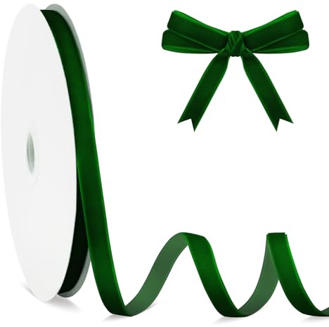 Nastro Velluto Verde 1 cm X 23 m - Adesivo Natalizio, Regalo, Fiocchi Albero di Natale DIY per Porta