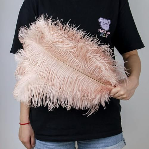 10PCS Colored Ostrich Feathers for Sewing Dress Crafts White Pink Wedding Vase Table Centerpieces Decoration Accessories-Champagne-50-55cm