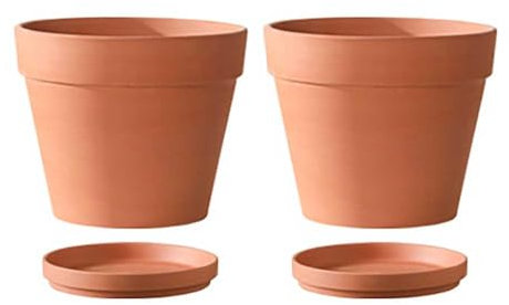 Lot de 2 grands pots de fleurs en terre cuite avec trou de drainage et soucoupe pour plantes vertes et fleurs pour la maison, le bureau, la terrasse