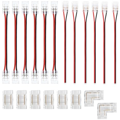 HUAZIZ 20 Piezas Kit de Conector de Barra de Luz LED 8mm, 2 pin Conectores Tiras Led, 12 Piezas Cable de Conexión + 8 Piezas LED Conectores, para Tira 8mm ancho