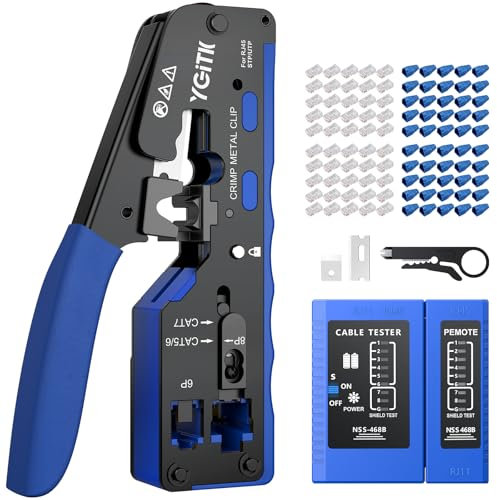 YGiTK RJ45 Pince à Sertir Kit d'Outils de Sertissage RJ45 Réseau avec 50Pcs Connecteur RJ45 pour Câble Droit CAT6 et Nid de Sertissage 8P pour Connecteur Réseau CAT5/CAT5E/CAT6/CAT6A/CAT7/CAT7A