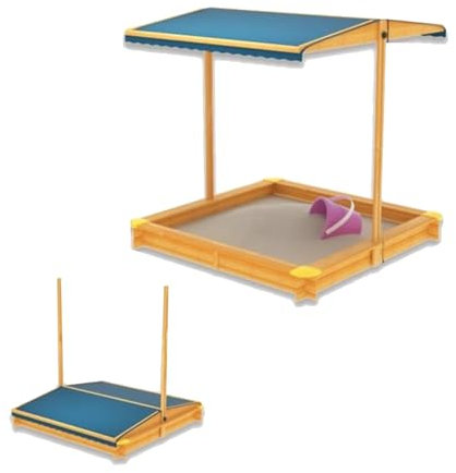 Sandkasten aus Holz mit verstellbarem Baldachin und Deckel, für den Außenbereich, Strand, Hinterhof, Spielmöbel für Kinder von 3 bis 8 Jahren, inklusive Kanten-Eckenschutz