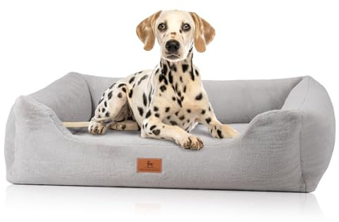 Knuffelwuff orthopädisches Hundebett aus kuschelig weichem Kaninchen Fellimitat Schnuffelupagus M-L 85 x 63cm Grau | Abnehmbarer Bezug | waschbar | für große, mittelgroße und kleine Hunde