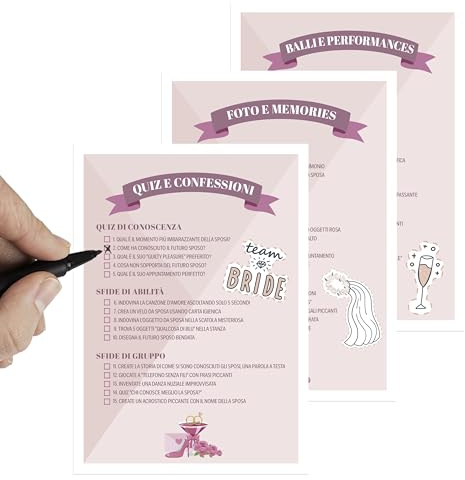 NAÏZAYA Gadget Addio al Nubilato - 45 Sfide Divertenti in 3 Schede - Giochi Team Bride - Kit Organizzazione Festa Sposa