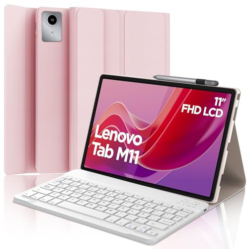 Occtingkind Funda con Teclado para Lenovo Tab M11 11 2024, Teclado Español Ñ Desmontable Bluetooth y Funda de Diseño Minimalista 360°, Compatible con Lenovo Tab M11 TB330FU/ TB330XU, Rosa