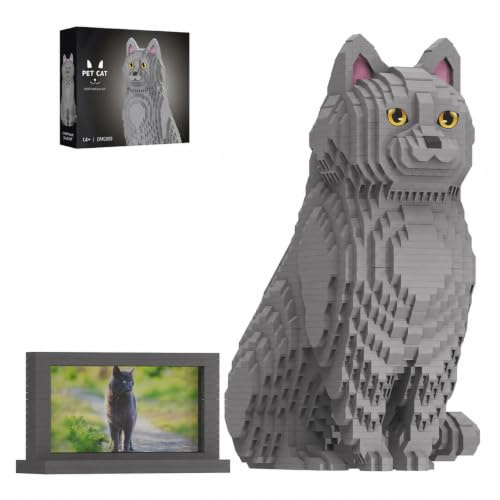HJPLPXH Klemmbausteine Katze, Russisch-Blau-Katze Mikro Mini Bausteine Set | mit geheimer versteckter Ablagebox drinnen! Ideales Spielzeug für Katzenfreunde, Kinder & Erwachsene