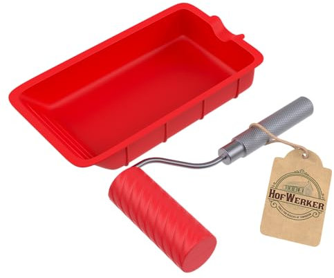 HofWerker Werkzeuge für Holzleim | Holzleim-Pinsel | Silikon-Schale, Leimrolle aus Silikon | Leim-Walze zur Verleimung von Holz, Leimpinsel (190 mm / 25 mm Breite) mit Spatel (2-teiliges Set)