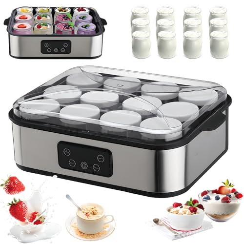 Automatic Yogurt Maker, 2500ML Yoghurt Maker with 12PCS Glass Jars | 20-48℃ Temperature Adjustable | 1-99h Timer, Yoghurt Makers for Fresh Homemade Yogurt