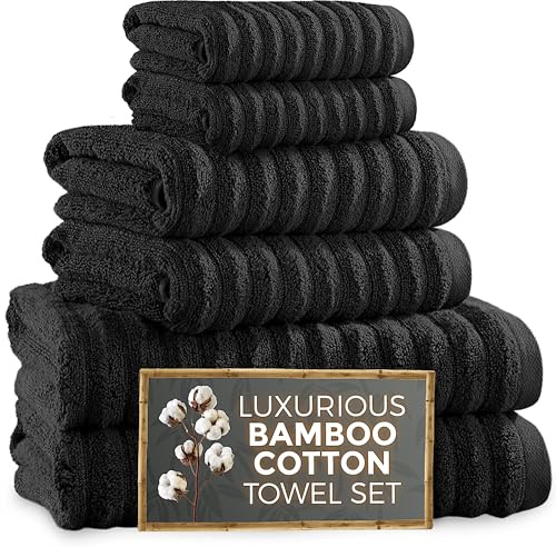 Towelogy® Luxury Towel Bale Set | Premium Blend of 60% Bamboo and 40% Cotton | 2x Bath Towels, 2x Hand Towels, 2x Face Cloths | Super Soft, Quick Dry and Skin-Friendly Bathroom Towels (Black)