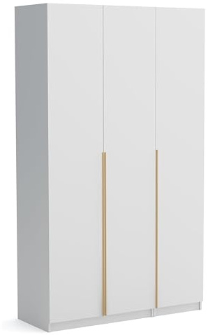 Brent - Kleiderschrank Bristol Weiß 135 cm Breite, 3-türig, Mehrzweckschrank mit Einlegeböden und/oder Kleiderstange, Aufbewahrungsschrank, Modern Metallgriffe in Gold