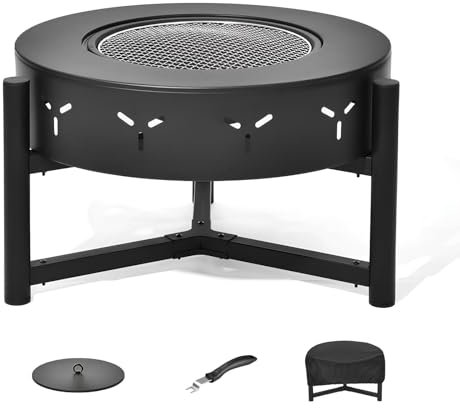 PQPQLI Barbacoa De Carbón Vegetal De 60cm, Parrilla De Carbón De Acero con Tapa Y Asa, Chimenea Redonda Grande con Protector Antipolvo para Patio, Jardín, Picnic, Camping Y Hogueras