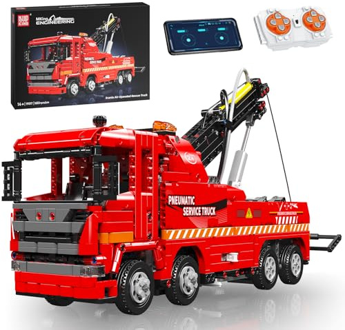Mould King 19017 Technik Ferngesteuert Feuerwehrauto LKW Klemmbausteine Pneumatischer Feuerwehr Rettungswagen Truck Bausteine für Erwachsene(1653 Teile)