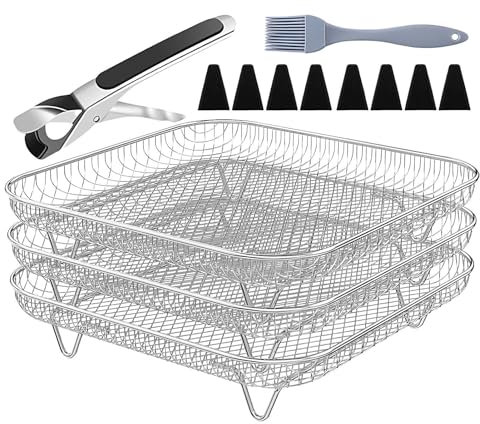 Rejilla Cuadrada para Freidora de Aire,Rejilla para Beicon de Freidora de Aire de 20 cm | Juego de 13 Piezas de Bandejas de Secado Apilables Antiadherentes de Acero Inoxidable para Cocinar Horno
