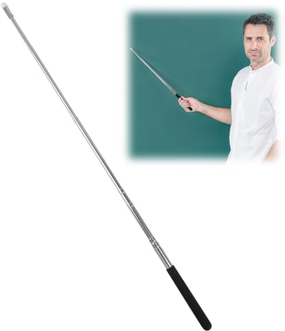 Bastone indice allungabile 100 cm, asta telescopica con maniglia, bastone indice allungabile, in acciaio inox, compatto per lezioni di presentazione (nero)