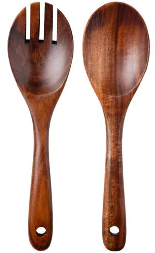 Cuchara de arroz, juego de cubiertos for ensalada, tenedor y cuchara de ensalada de doble uso, todo en uno, creativa cuchara de madera for mezclar ensaladas for el hogar, cuchara de madera