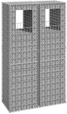 Juroupi Cesti a Gabbione a Torre 2 pz 50x50x180 cm in Ferro,Cesto Gabbione,Gabbioni Metallici per Pietre,Gabbione Sassi-151273