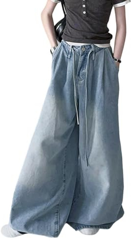 Jean 2026 pour fille avec taille haute, jambes larges, coupe décontractée, pantalon confortable pour adolescentes, tenue d'été tendance, style coréen, bootcut pour enfants, bleu, 15-16Years