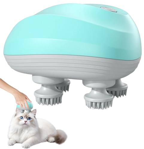 LYPPUL Elektrisches Kopfmassagegerät, Kabelloses Handmassagegerät | Tragbares Kopfhaut-Massagegerät mit 4 Knetköpfen, Katzen Massagegerät für Ganzkörpermassage HundeköRper Haarwachstum