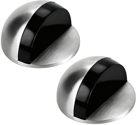 Verazquy Self-Adhesive Floor Door Stoppers 2 Pack, Stainless Steel Half Moon Door Stop with Rubber Buffer, No-Screw Mounting Wall Protector for Hardwood Tile Glass