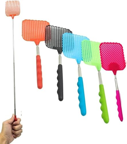 5 matamoscas Extensible telescópicas, Mata Moscas, matamoscas Extensible, 5 Colores, Control Manual contra plagas, para protección contra Mosquitos e Insectos