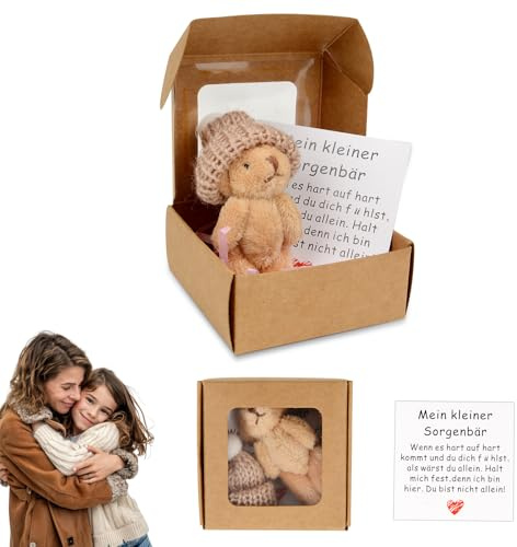 Pocket Hug Positive Teddybär, Mini Stofftiere Kleiner Teddy, Bär In Einer Box, Gute Besserung Geschenke, Emotional Ostern Geschenk für Freundin Freund Familie Kollegen
