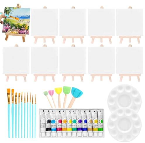 Generiskt målarset kanvas och färger | liten akrylfärg canvas-set 10 stycken – för konstnärer barn flickor pyssel på vägen hemma skola