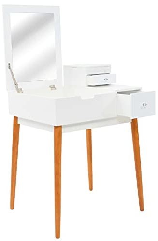 Toletta con Specchio in MDF,Postazione Trucco Salvaspazio con Cassetti e Vano Portaoggetti,Toilette da Trucco e Vanity Desk for Makeup per Camera da Letto e Cabina Armadio,Bianco e Marrone,60x50x86 cm
