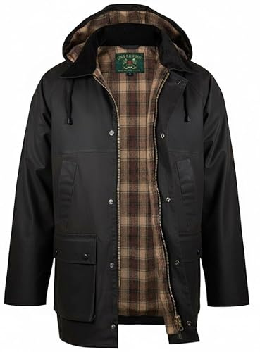 Men’s Waxed Padded Jacket Detachable Hooded Bodywarmer Outdoor Fishing Hunting Shooting Farming Riding Waterproof Winter Coat Plus UK Size S-5XL