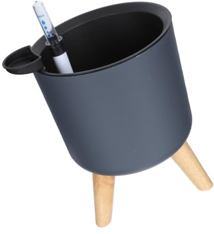 NUOBESTY Maceta de Autorriego Redonda de Interior con Patas de Madera Indicador de Nivel de Agua y Recipiente Interno Tamaño Mediano 170X150X150 MM Maceta de Plástico Gris para