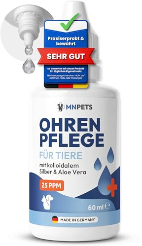 Maison Naturelle MN Pets Ohrenpflege für Hunde & Katzen (60 ml) – Ohrenpflege & Ohrenreiniger mit kolloidalem Silber & Aloe Vera – Zur Reinigung bei Ohrenentzündung, Ohrmilben & Entzündungen