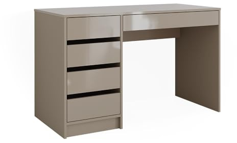Vicco Schreibtisch Sherry, Greige Hochglanz, 55 x 120 cm | mit Schubladen, geeignet als Arbeitsplatz für Homeoffice oder Studium