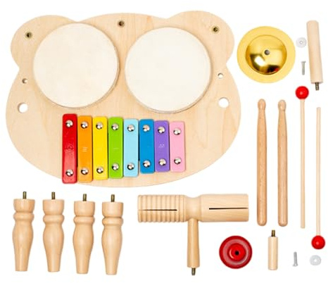 Barnbatteri - Musikleksaker i trä med flera funktioner | Barntrummor | Lämplig för träning, lek, bord, födelsedag, jul, pojkar och flickor