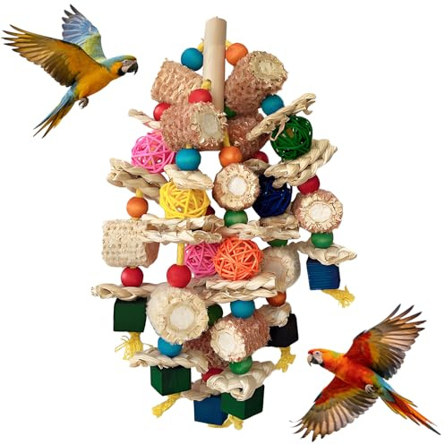 JIUCHAOTONG Vogelspielzeug für große Vögel, Papageienspielzeug, Vogel Kauen Spielzeug, mit Maiskolben und Block, für Wellensittich Papageien Graupapageien Nymphensittiche Finken Sittiche Kakadus Aras