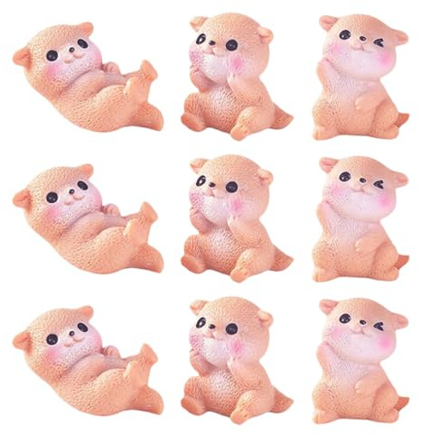 SOPOTUTU Lot de 9 Figurines Mini Loutres en Résine Colorée, Décoration Maison de Poupée et Jardin Féerique, Petites Décorations Animales Réalistes pour Présent, Jeu Éducatif