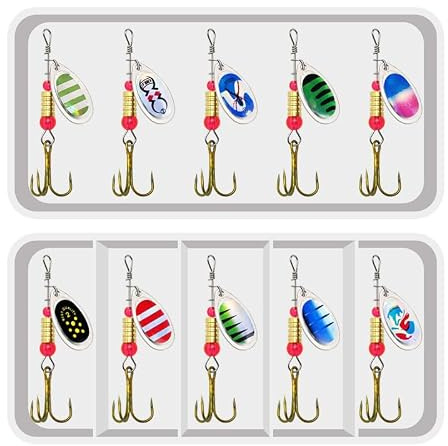 10Pcs Spinner Bait Set Multi Colored Fishing Spinners Lures Baits Pike Fishing Lures with Box for Trout Salmon Bass Fishing Set