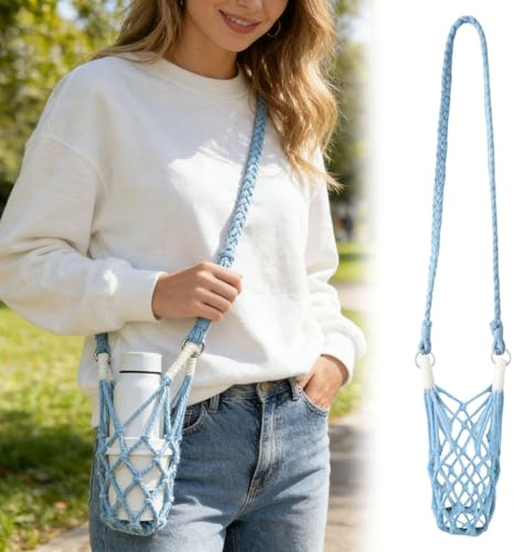 Wasserflaschenhalter Mit Verstellbarem Schultergurt, Wasserflaschenhalterung Flaschenhalter Zum Umhängen Für Festival Camping Wandern, Becherhalter Tasche Mit Zusatztasche (Blau)