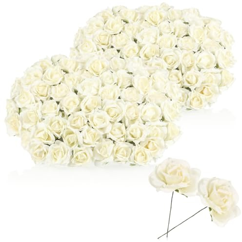com-four® 120x Papierblumen, 20x Bouquetzweige Bündel mit je 6 Blüten | weiße Deko Blumen - Papier Rosen zum Basteln - für Kränze - Tischdeko - Hochzeit - Geschenkdeko
